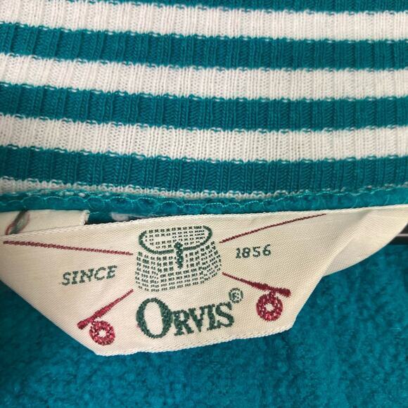 Vintage Orvis Women's Teal Green Robe Striped Trim Zip Front L - Picture 6 of 9